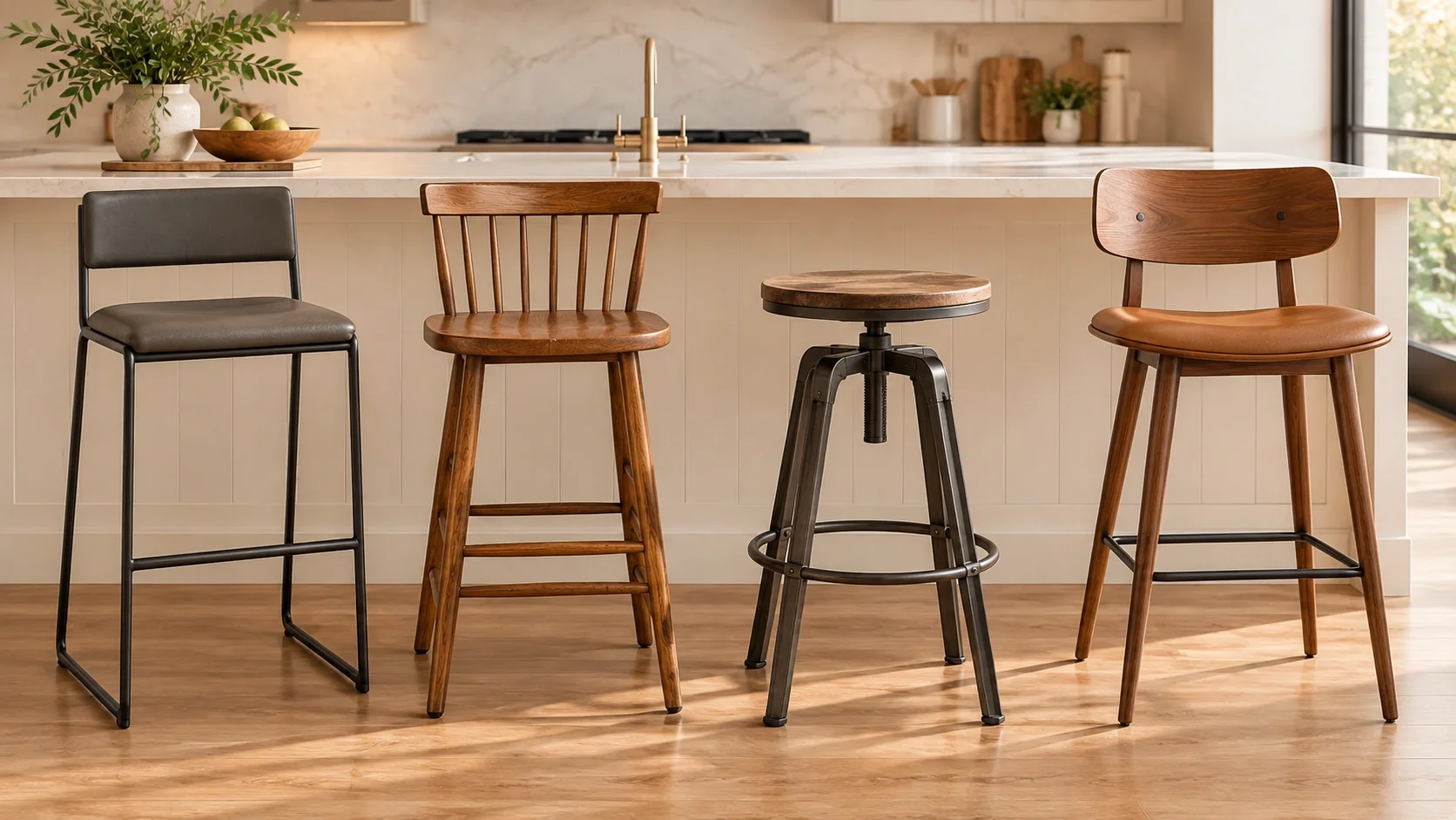 Different bar stool styles including modern, rustic, and industrial